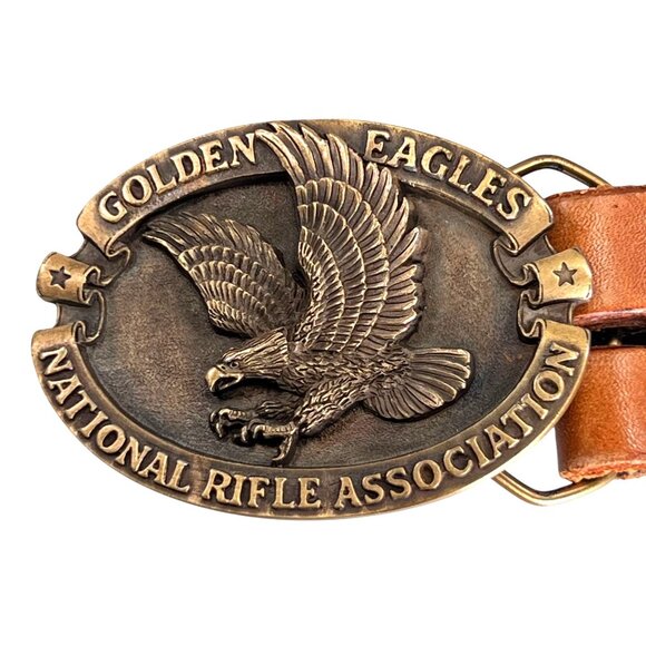 Jumpin' Jack Flash Inc. Other - Golden Eagles NRA Belt Buckle 36 inch Leather Belt Embossed Tiger Stars USA